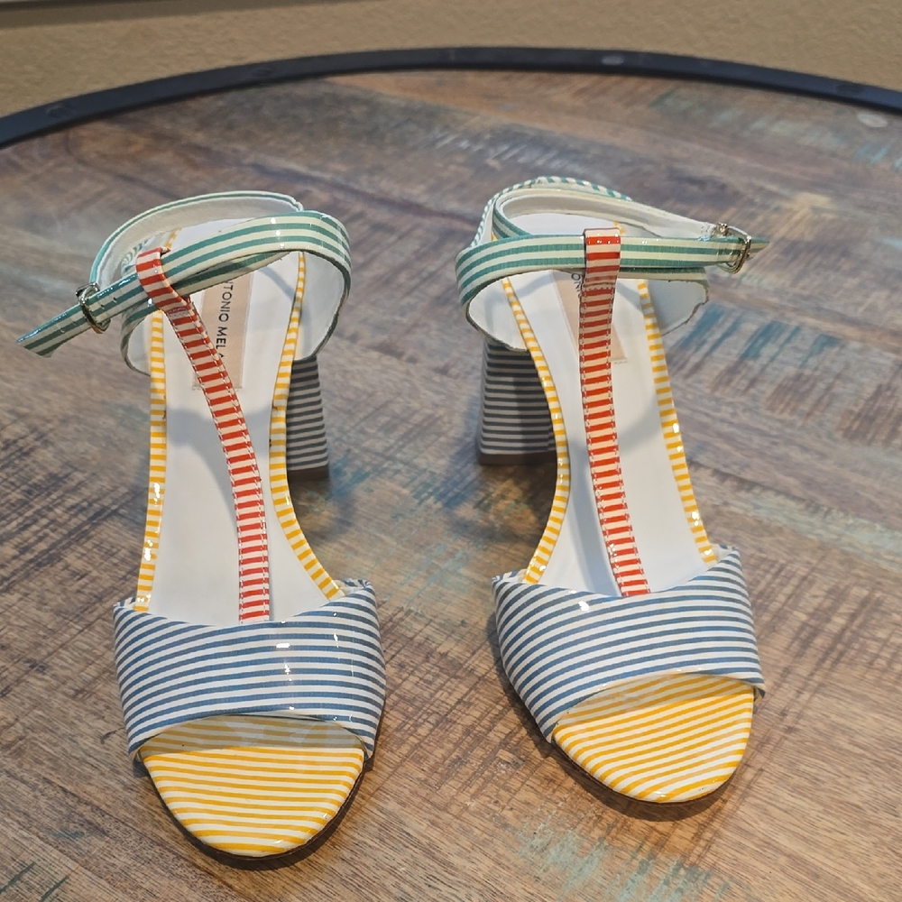 ANTONIO MELANI Striped Multicolor Heeled Sandals